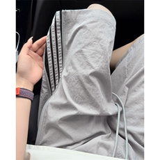 三条杠条纹速干短裤男夏季潮牌拼接拉链冰丝宽松大码运动五分裤子，男装休闲裤，电商A001