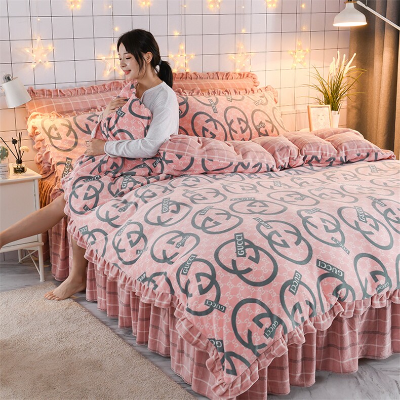 2022新款韩版牛奶绒印花床裙款四件套法莱绒水晶绒婴儿绒宝宝绒酷圈圈,床品套件其他,睡美人