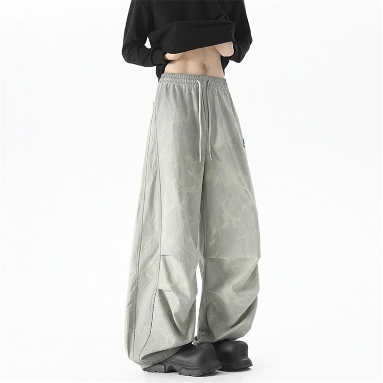 春款美式复古迷彩工装褶皱弯刀直筒裤XZ225-3-CK17-P55控82，男装休闲裤，星座225-3