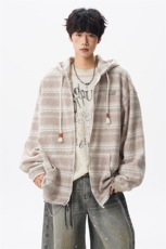8XL-M潮情侣美式磨毛编织条纹针织衫卫衣宽松拉链外套WY30P88，男装针织衫/毛衣，电商D206-1