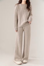 时尚宽松羊毛针织套装女秋冬季新款显瘦百搭，女装套装/套裙，鹏源羊绒