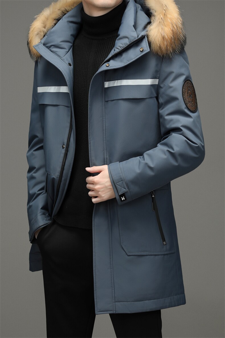 冬季羽绒服可脱卸貉子毛毛领中长款休闲冬装外套MYYL-21966-P390，男装羽绒服，电商B212（原钱塘6029）