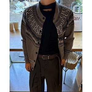 提花针织衫男款秋季慵懒松弛感开衫毛衣复古情侣外套 MBX057图片