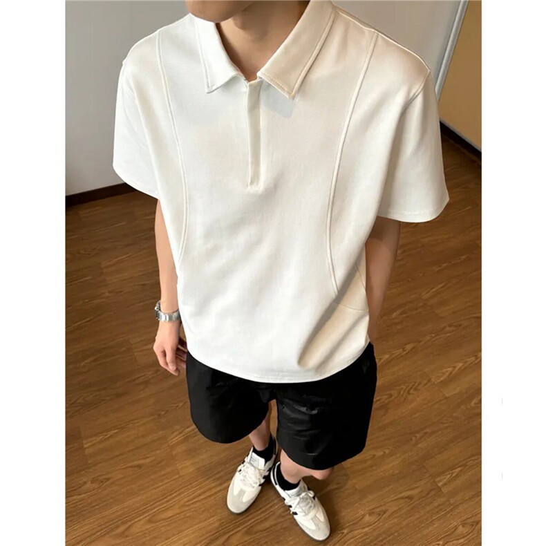 美式解构廓形polo领拉链短袖T恤男夏季百搭半袖潮牌D437特P30,男装T恤,电商A335-1（原A458）