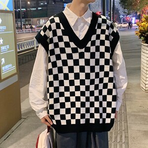 ！2023秋冬新款男士格子毛衣背心简约潮流无袖针织衫MX02P60，男装背心/马甲，电商B220