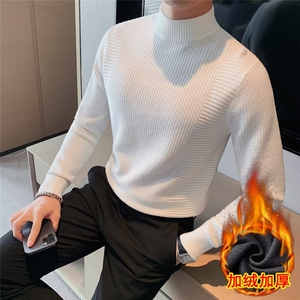 半高领毛衣男秋冬季长袖加绒打底衫高级感百搭纯色毛线衣MR3036图片