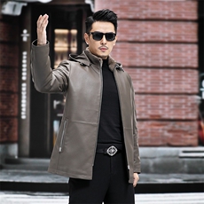 冬季新款男士羽绒服水貂领连帽外套绵羊皮中长款皮衣P880，男装皮衣，电商B360