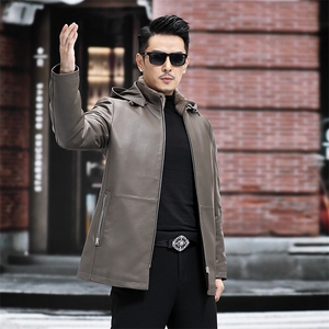 冬季新款男士羽绒服水貂领连帽外套绵羊皮中长款皮衣P880图片