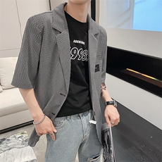 社会风千鸟格宽松贴标西装夹克B297-7722-P75控105，男装夹克，电商B297