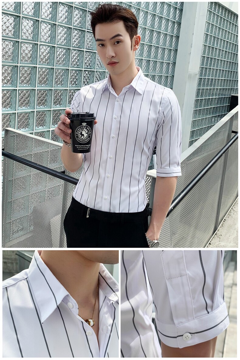 2021夏款七分袖条纹衬衫男中袖半袖短袖衬衣A470-CS03-P40,男装衬衫,电商A207
