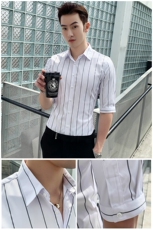 2021夏款七分袖条纹衬衫男中袖半袖短袖衬衣A470-CS03-P40，男装衬衫，电商A207