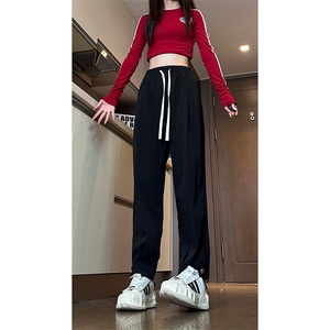 现货 夏季冰丝薄款垂感搭扣休闲裤女宽松束脚裤男 K706-P45 控68图片
