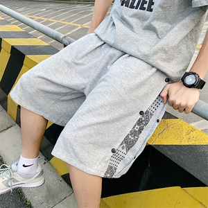 腰果花裤子高街ins潮牌白色运动短裤男训练排扣五分裤DK115-P18
