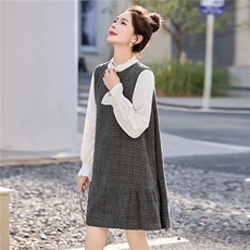 2026年春季新款公主小香风亮丝背心裙配喇叭袖木耳领衬衫两件套，女装套装/套裙，朵莱米