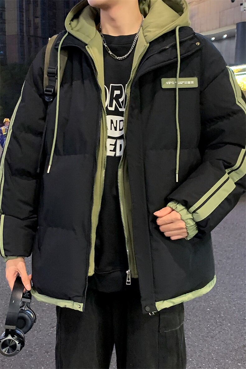 特批P75无差价冬款拼色假两件连帽棉衣外套男士大码保暖棉服M2915,男装棉衣,电商A001-1