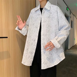 压花碎花衬衫长袖青年街头日系衬衣男潮流宽松休闲外套 W1227-P30图片
