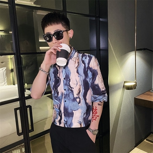 312A-117-P55 新款社会小伙中袖衬衫韩版潮流男士五分袖衬衣B图片