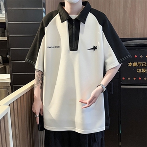 美式短袖T恤男女夏季撞色拼接polo衫体恤圆领情侣上衣潮PA18-P30图片