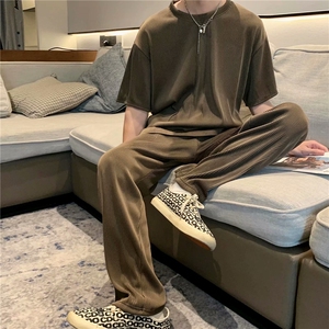 套装男2023夏季新款痞子帅气上衣t恤短袖阔腿裤ins百搭潮W956-P55图片