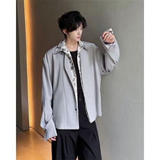 假两件花领衬衫男长袖夏季痞帅高级感老钱风穿搭美式复古衬衣外套，男装衬衫，电商B319