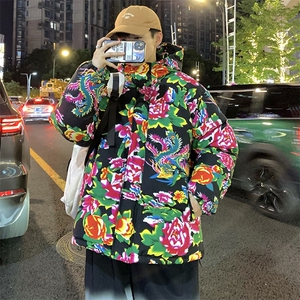 MY206东北大花连帽加厚保暖防寒棉衣外套风特色棉服情侣花衣图片