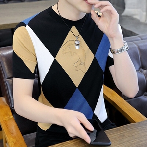 7315-P65秋季羊毛衫短袖男士纯色百搭时尚白色线衣青年休闲图片