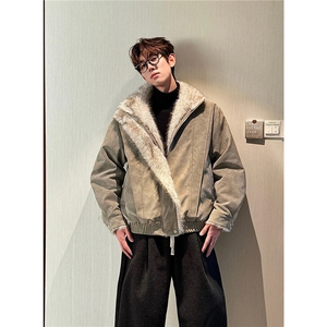 网图长毛毛内里加厚加绒棉衣皮夹克保暖座山雕外套男H1171特P125图片