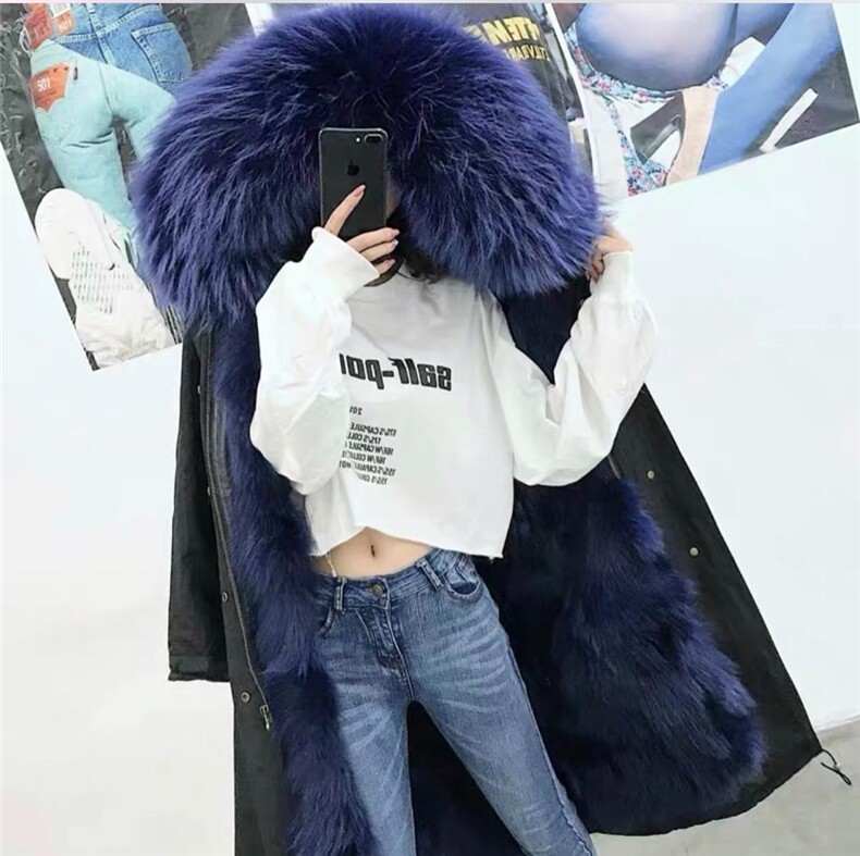 ZAF01时尚潮流真狐狸大毛领加内胆保暖派克服,女装,L·H·X