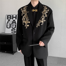 2025春装结婚登记高级感立体绣花大码男装轻奢宽松西服外套，男装西服，星座909
