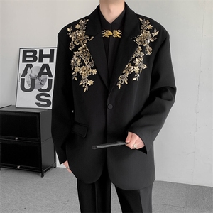 2025春装结婚登记高级感立体绣花大码男装轻奢宽松西服外套图片