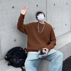 秋冬重磅日系宽松圆领套头简约毛衣男女内搭打底针织衫MY7009-P53，男装针织衫/毛衣，星座308B-1