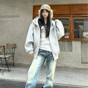 抖音得物高品质 26春装美式高街重磅宽松结构高领连帽卫衣外套W60图片