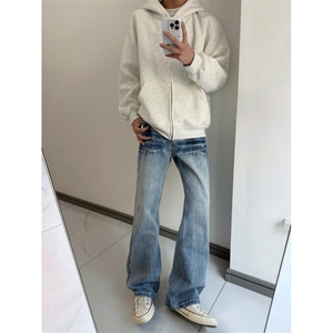 【有货】K7053LL-特P48 浅蓝色闪电纹牛仔裤男女设计感直筒裤子图片