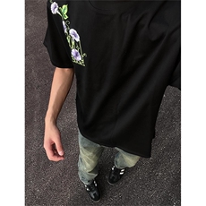 万针全刺绣工艺抖音得物高品质260克重磅纯棉双纱美式高街短袖T恤，男装T恤，电商A486