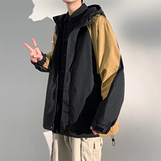 2024春秋新款冲锋衣连帽夹克户外工装日系百搭撞色外套JK2363-P75，男装夹克，电商A128