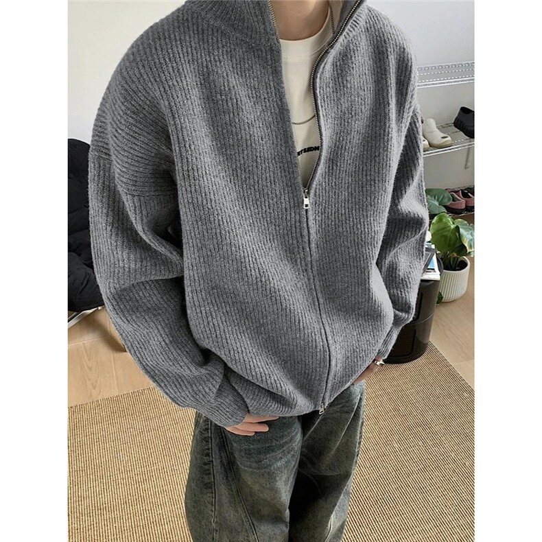 灰色立领针织开衫外套男秋冬情侣线衫cleanfit慵懒MY295-P49,女装短外套,星座1109-4