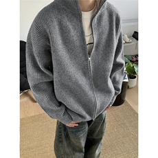 灰色立领针织开衫外套男秋冬情侣线衫cleanfit慵懒MY295-P49，女装短外套，星座1109-4
