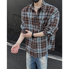 美式高街潮流格子衬衫潮牌宽松休闲上衣A086-CS2208-P35，男装衬衫，电商基地A086
