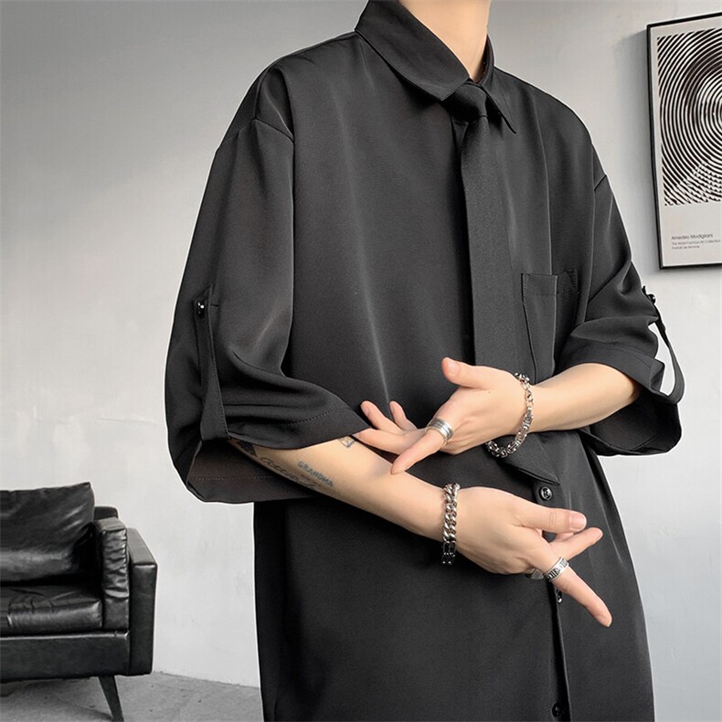 M-8XL领带衬衫短袖特大码垂坠感夏季冰丝外套DK制服衬衣DC5005P45,男装衬衫,电商B238