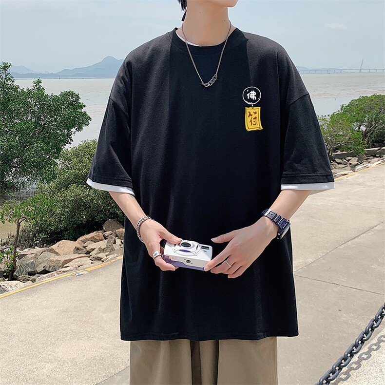 JT55016-P25假两件短袖t恤男大码胖子半袖体恤半截袖港风,男装T恤,电商A040