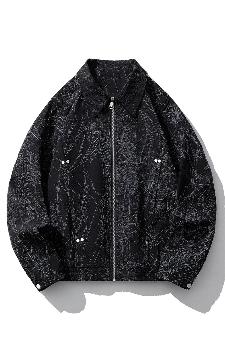 白底褶皱面料皮衣男金属装饰设计皮夹克外套男JK77866P75控108,男装夹克,星座226-1