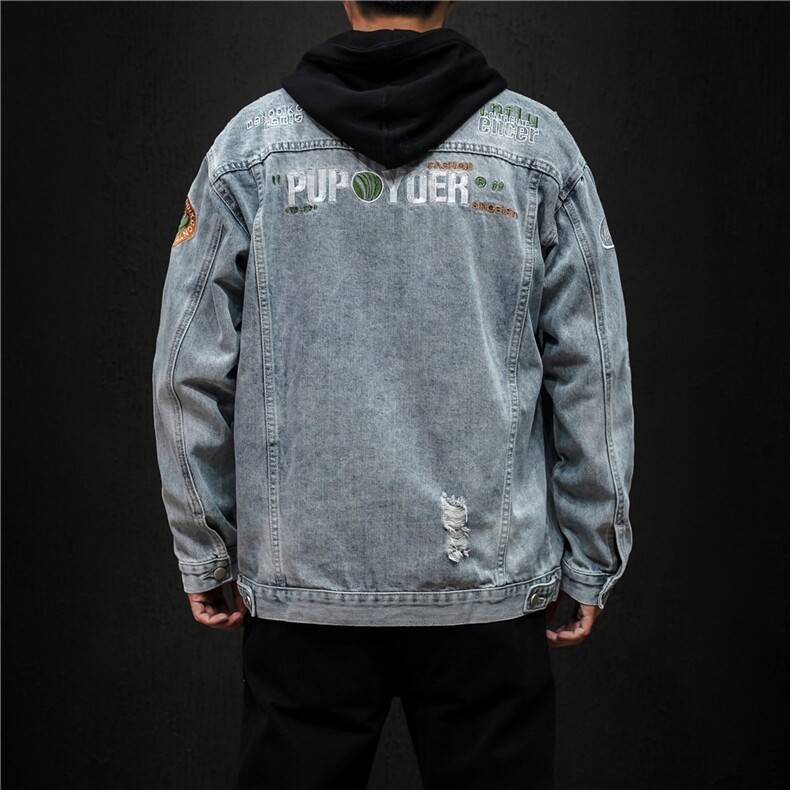 jk822-p80M-5XL黑墙ins牛仔夹克拉链破洞大码男日系CITYBOY,男装夹克,星座103A