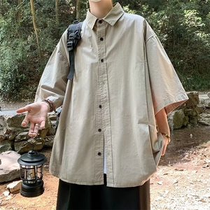 日系复古短袖衬衫男士夏季薄款工装衬衣潮牌百搭宽松休闲半袖外套图片