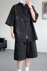新中式套装风立领短袖衬衫大码冰丝盘扣唐装两件套TZ1703特P66，男装衬衫，电商B238
