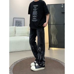 扎染弯刀牛仔裤男款美式高街vibe直筒微喇裤 310A-4-NZ75-P55图片