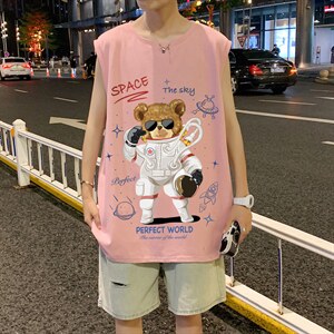 ！港风夏季无袖背心男汗衫男纯棉坎肩短袖T恤男B18-P20图片