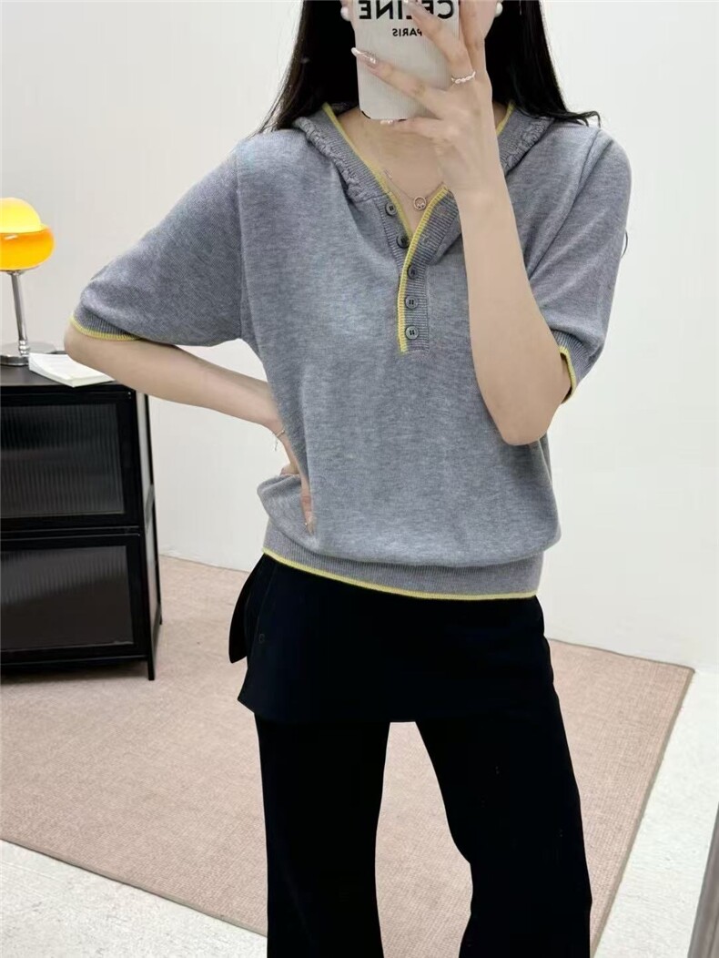 糯半开领连帽针织衫女2025年早春新款减龄套头毛衣,针织衫/毛衣,悦玛羊绒