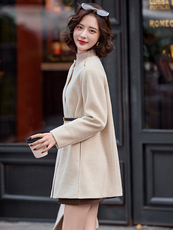 2026冬装新款简约时尚戴围脖羊绒大衣，女装双面呢大衣，魅丽静蓝