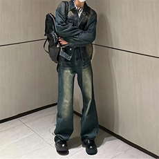 美式ins高街hiphop微喇重工艺水洗复古蓝牛仔裤货号K2322-1P60，男装牛仔裤，电商A063