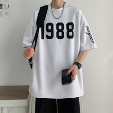 冰氧仿棉短袖港风白墙夏季休闲百搭刺绣纯色男上衣TC3147-P22控48，男装T恤，星座717